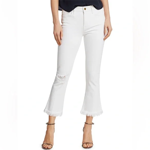 Frame “Le Crop Mid-Rise Mini Bootcut” Jeans in White | Size 23 - Picture 1 of 17